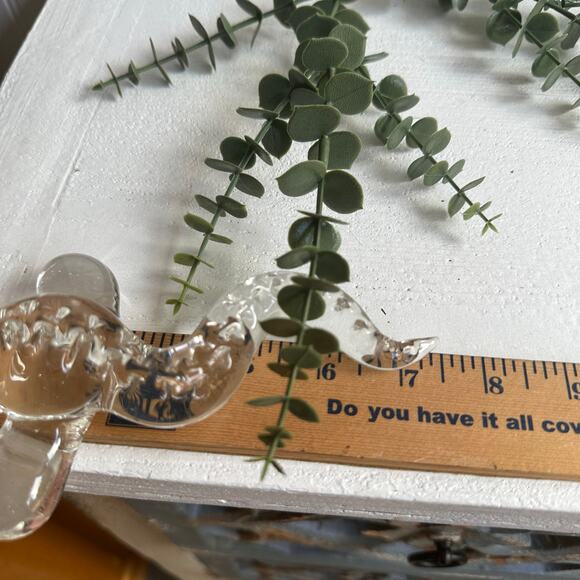 Vintage Art Glass Happy Dragon Figurine | Clear Glass Yellow Eyes | Handmade - Picture 9 of 9